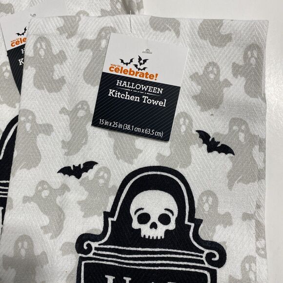 Halloween Kitchen Dish Hand Towels Spooky Scary Skull Ghost Set Festive Fun NEW - Picture 5 of 7